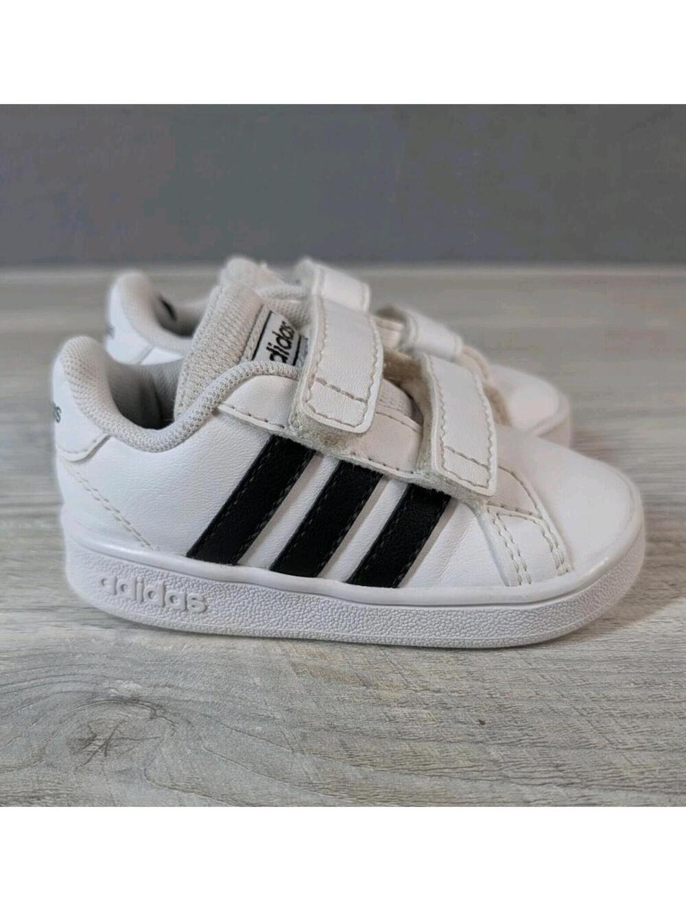 Adidas Kids 5K White Black Hook Loop Sneakers Casual School Shoes Classic